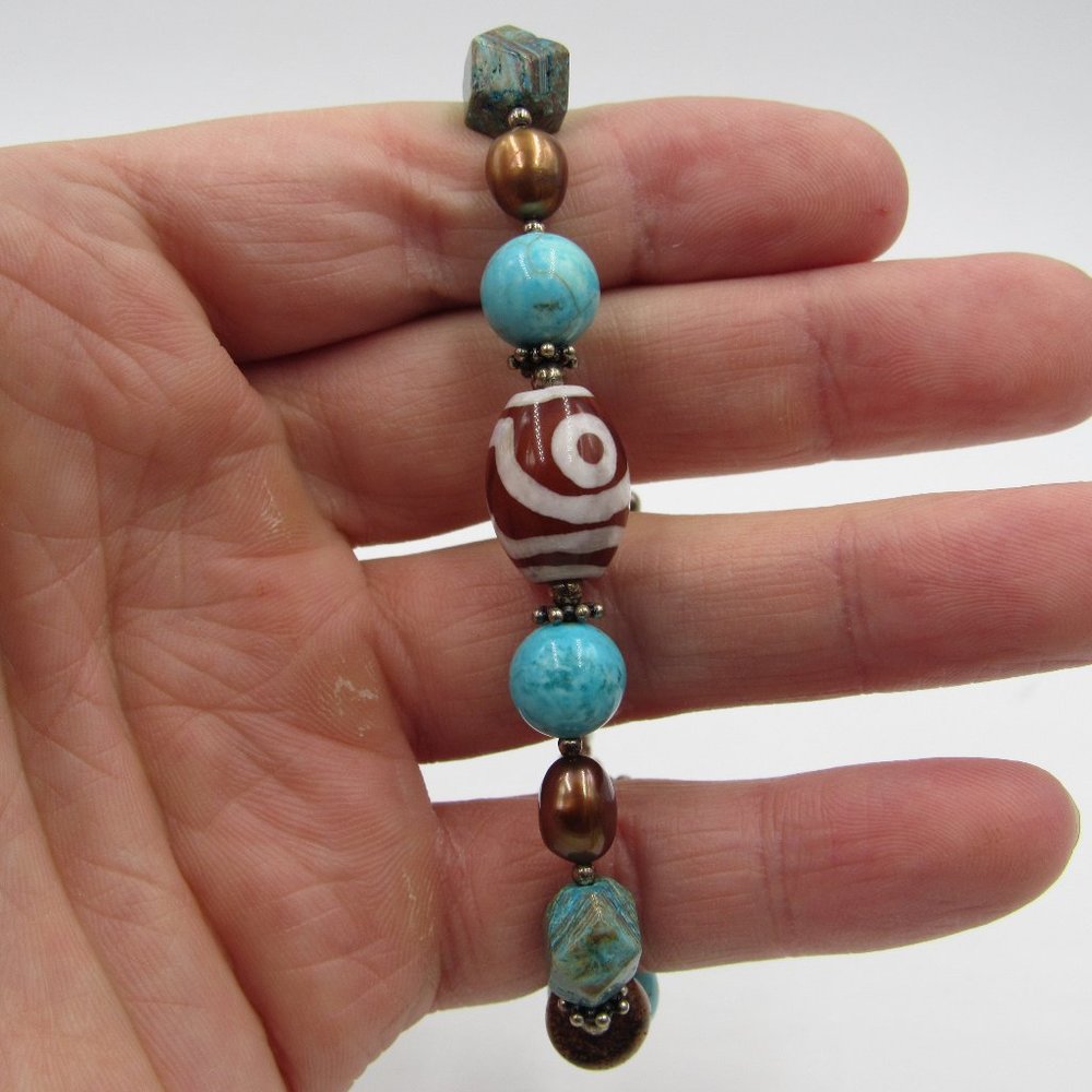 Vintage Silver Tone Glass & Stone Bracelet Costume